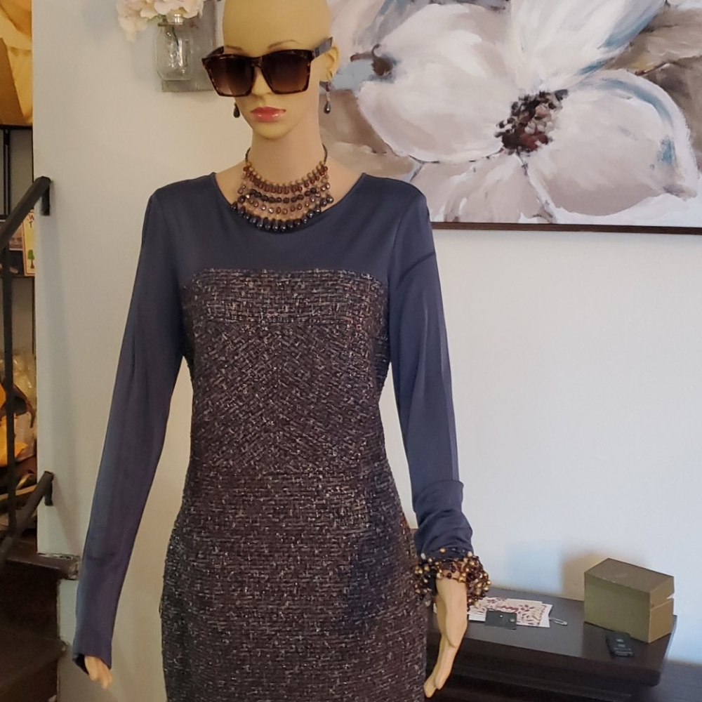 RACHEL ROY, Navy blue dress w/ threaded gold.